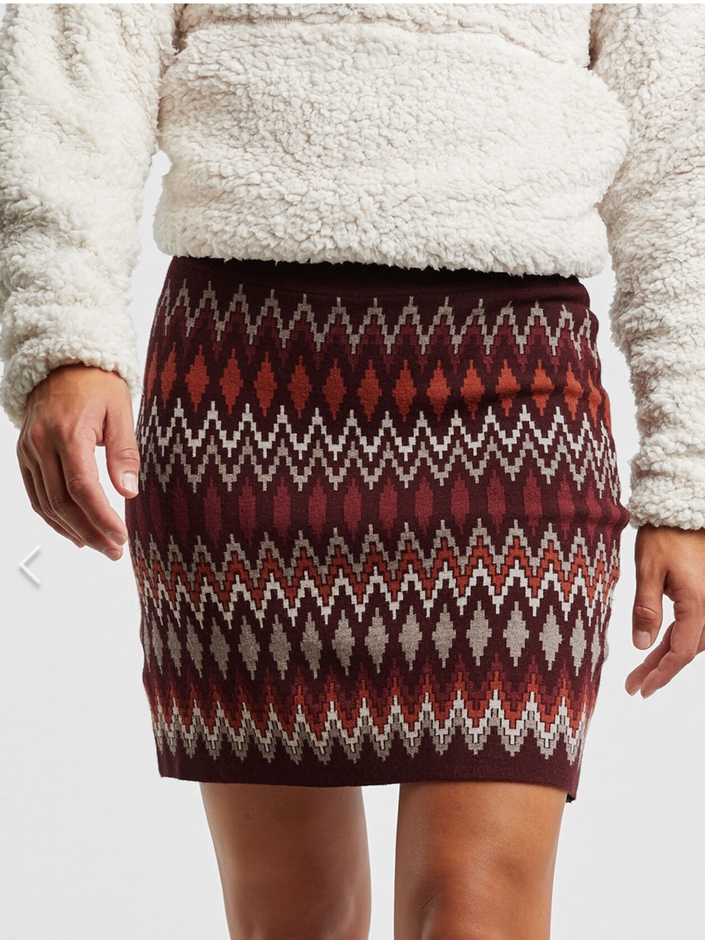 Krimson Klover Ziggy Knit Skirt- Women's Burgundy Patterned Knit Mini Skirt - XS